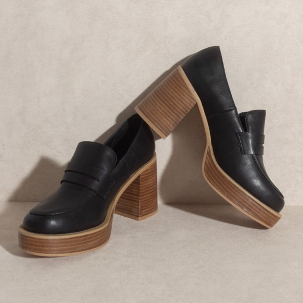 Platform stacked heel loafers